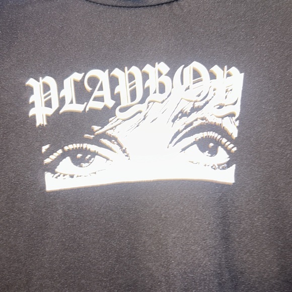 Brand NEW Black cropped Playboy Eyes Graphic Long Sleeve Bustier Top new shirt - Picture 7 of 7